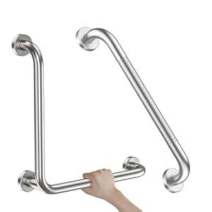 Brushed Nickel Angled Grab Bar 16 Inch, Zepolu Stainless Steel L-Shaped Safety Grab Rail, Bathroom Mobility Aid Handrail, Wall Mounted Balance Support Assist Shower Handle for Senior Elderly Handicap Brushed Nickel Angled Grab Bar 16 Inch, Zepolu Stainless Steel L-Shaped Safety Grab Rail, Bathroom Mobility Aid Handrail, Wall Mounted Balance Support Assist Shower Handle for Senior Elderly Handicap