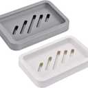 2PCS Draining Soap Dishes, Dishwashing Sponge Soap Holder with Water Tray, Keep The Place Dry, Easy to Clean Soap Cases, Suitable for Kitchen, Bathroom, Container (Gray)