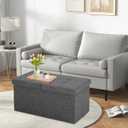 CAROLMADE 30 Inches Storage Ottoman Bench with Flipping Lid, Linen Foldable Storage Footrest, Ottoman with Storage for Living Room Holds up to 330lbs, Dark Grey, 30"D x 15"W x 15"H