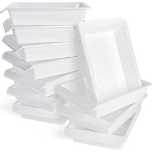 Yopay 15 Pack Plastic Art Tray for Classroom, White Craft Trays for Kids, Paper Organizer Bins, Activity Organizer Serving Tray for DIY Projects, Painting, Beads, Slime Sensory Toys
