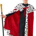 King Costume For Boys Red Royal Kings Cloak with Crown And Scepter Set Luxurious Velvet Cape with Faux Fur Trim