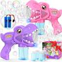 Toys for Girls Kids Ages 3-8: Bubble Gun for Kids 2 Rechargeable Dino Bubble Machine Gift for 3 4 5 6 7 8 Girls Toddlers Ages 4-6 Easter Basket Stuffers Outoor Birthday Christmas Valentines (2pcs-pink+purple)