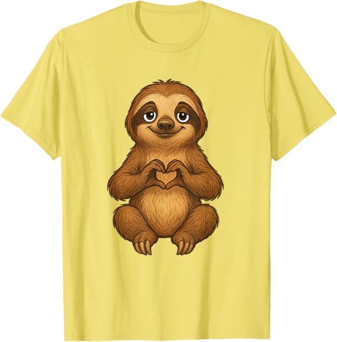 Sloth with Heart | Sweet Sloth with Heart Symbol T-Shirt, Lemon Yellow 2T