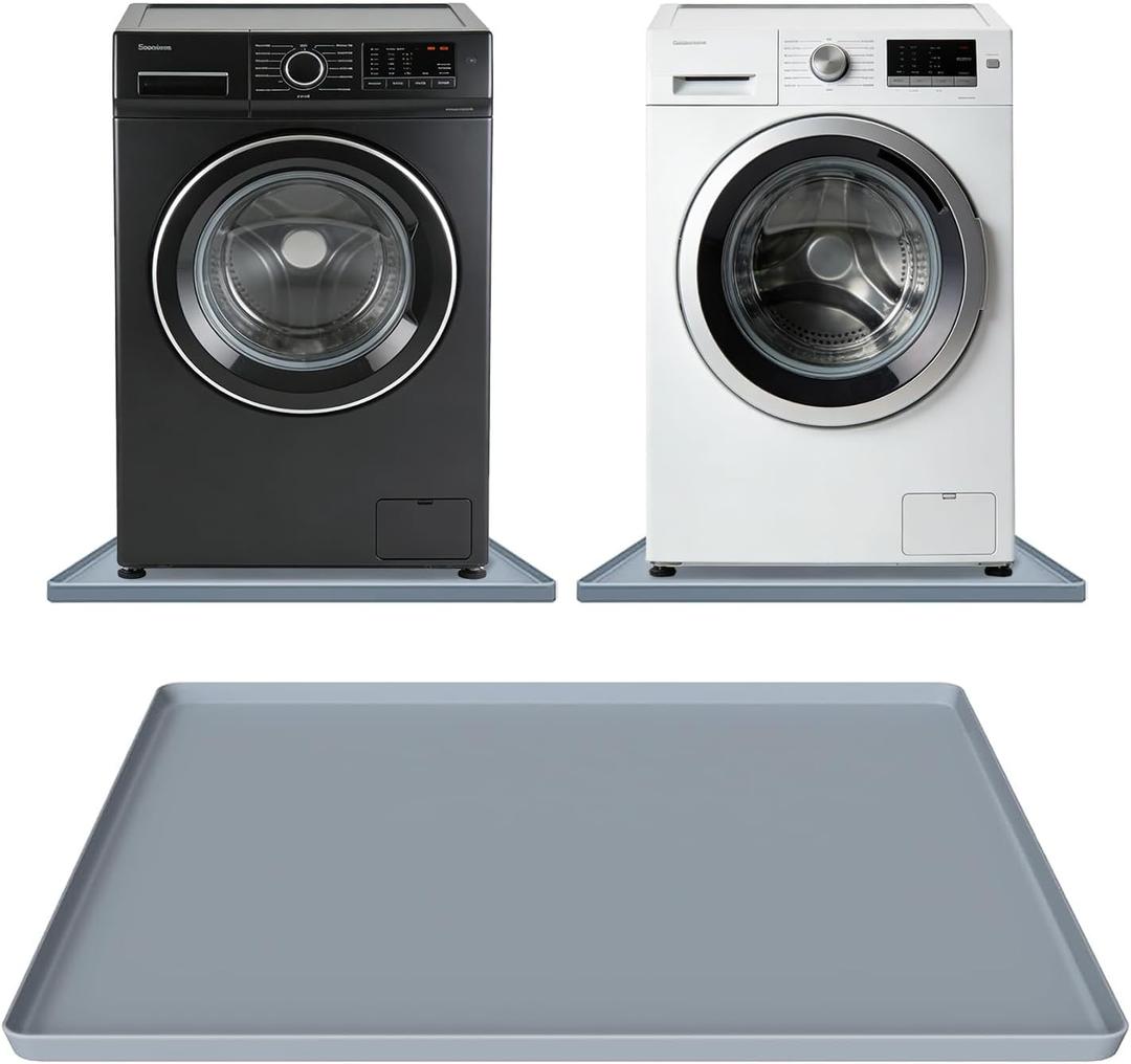 29" x 29" Silicone Washing Machine Drain Pan with 1" Raised Edge, Waterproof Washer Drip Tray, Non-Slip Floor Leak Protection Mat for Washer, Dryer, Refrigerator, Dishwasher (Grey)