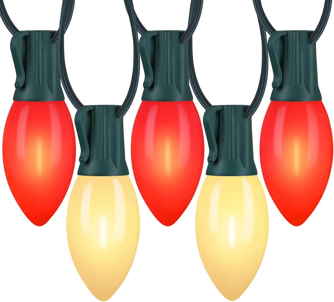 C9 Christmas Lights Outdoor, 100FT 100LED string Lights Waterproof Shatterproof, Extendable C9 Xmas Lights, Indoor Outdoor Christmas String Light for House Roof Patio Garden Party(Red & Warm White)