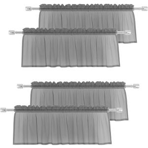 Dark Grey Valances Sheer Valences 18 inch Curtains Living Room Window Curtain Bedroom Kitchen Small Short Mini Curtain Panels Topper Rod Pocket 4 Pieces 52"x18"