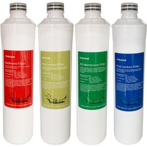 Push Button Replacement Water Filter Set Compatible With Watts Premier RO Pure 4-Pack Filtration Kit, Include Sediment Filter, Pre & Post Carbon Filter and RO membrane Element