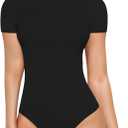 MANGOPOP Women's Mock Turtle Neck Body Suits Short Sleeve Bodysuit Basic T shirts Leotard Clothing, Size M