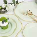 Liacere 50PCS Sage Green Plates - Heavy Duty Green Disposable Plates - Green and Gold Plastic Plates Include 25PCS Green Dinner Plates, 25PCS Green Dessert Plates for Baby Shower & Spring & Party