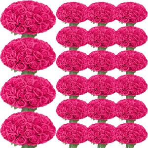 150 Pcs Roses Artificial Flowers,Silk Light Hot Pink Artificial Flowers Fuchsia Petals Long Stem Roses for Wedding Bouquet Home Party Decor