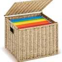 Paper Rope File Box Organizers Collapsible Letter Size Filing Cabinet with Lid Woven Hanging File Basket Portable Decorative Document File Storage Box for Office/Decor/Home (Letter Size)