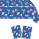 2 Pcs Hawaiian Tropical Palm Leaves Dark Blue Tablecloth Summer Beach Party Decorations 54108 Inches