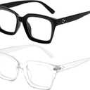 Kursan Classic Non Prescription Clear Lens Black Glasses for Women Men Thick Square Frame Eyeglasses (Two Pack (Bright Black+Transparent))