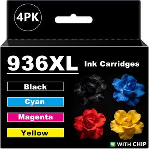 Double D 936e Ink Cartridges Compatible with HP 936 936e Ink Cartridge Combo 4-Pack for OfficeJet Pro 9110b, 9125e, 9128e, 9130b, 9135e; OfficeJet Pro Wide Format 9730e (BK/C/M/Y)