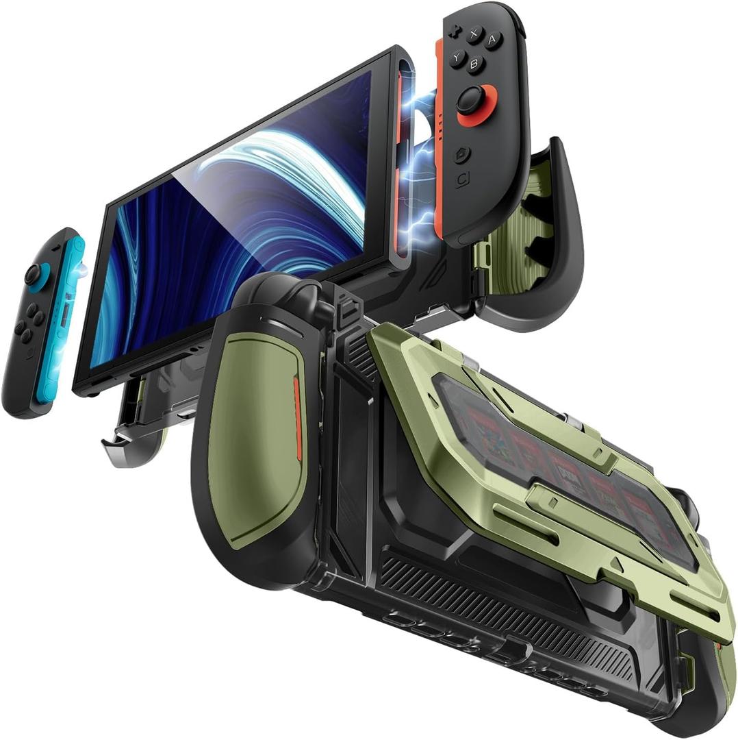Mumba Dockable for Nintendo Switch 2 Case with Flip Stand, [Titan] Ergonomic Switch 2 Grip Protective Cover Holds 5 Game Cards & 2 TF Cards TPU Accessories and Quick-Release Joy-Con Design (Guldan)
