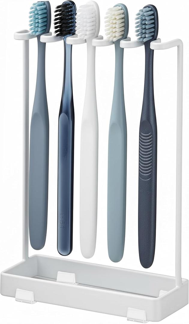 Stainless Countertop Toothbrush Holders Stand, Rustproof Bathroom Organizer with 5 Ventilated Slots to Hold Manual Toothbrushes and Razor, Metal Storage Collection for Family, Suitable for Home Vanity