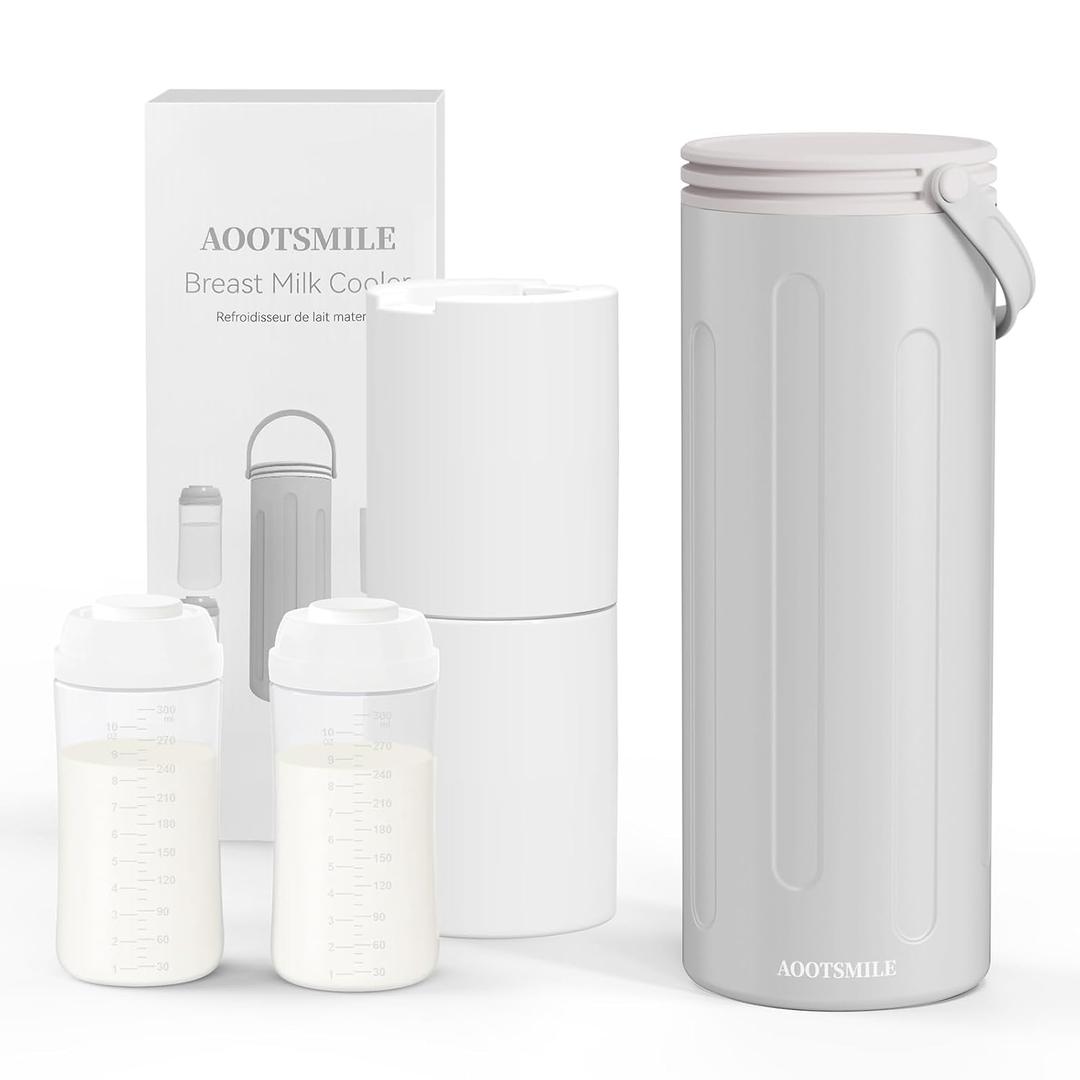 Portable Breast Milk Cooler for Travel, 22oz Large Capacity Breastmilk Chiller for Working Moms, 360 Cooling Keeps Milk Chilled 24 Hours, Includes 2 Baby Bottles, Breastfeeding Essentials