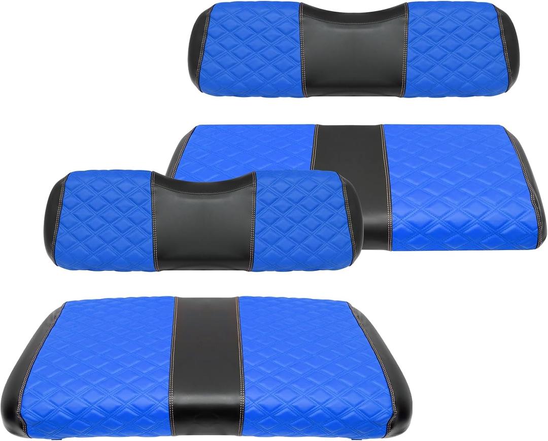 Golf Cart Front and Rear Seat Covers Waterproof and Sun Resistant Marine Grade Vinyl Leather Seat Cover Accessories for EZGO TXT 1994-2013,Blue(4PCS)