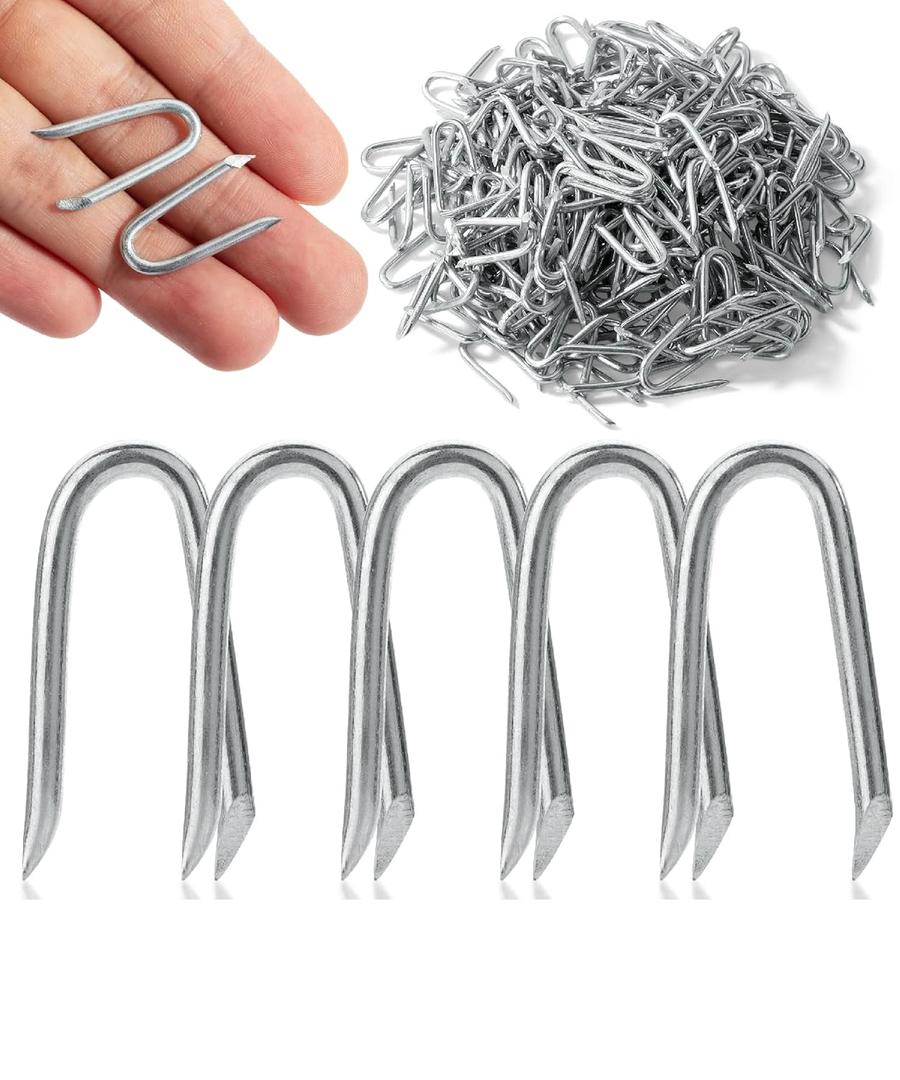 Bates Choice Fence Staples, 200 pcs, 1" Galvanized Steel, Silver, U Shaped Nails for Wood & Wire Fencing