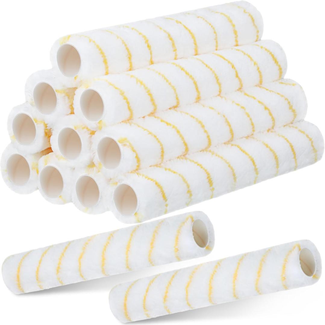 Roshtia 12 Pcs 14" Paint Roller Cover 1/2" Nap Bristle Brush Long Paint Roller for House Wall Ceiling and More Staining for Semi Rough Surfaces