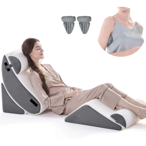 Wedge Pillow Set for After Surgery, 5 PCS Bed Wedge Pillow for Sleeping, Memory Foam Orthopedic Back Pillow for Pain Relief and Acid Reflux, Adjustable Post Surgery Pillow Grey