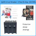 Q320 Circuit Breaker, 3 Pole 20-Amp, 120/240v, Fit for Siemens Type EQ, EQL, SEQ, EQG, PL and ES Series loadcentres.Plug-in Standard Circuit Breaker,Thermal Magnetic Protection
