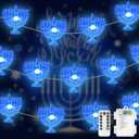 Hanukkah Decorative Menorah Lights Blue, Chanukah String Lights Battery Operated Judaical Style Fairy Lights for Chanukah Jews, Synagogue, Judaism Wedding Party Candelabra Decor- Menorah Copper Lights