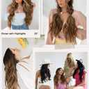 ALXNAN Clip in Hair Extension6PCS Brown with Highlights Long Wavy Hair Extension 24 Inch Thick Soft Synthetic Hair Double Weft Hairpieces for Women