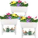 3 Pcs Self Watering Elevated Raised Garden Bed, Large Outdoor Plastic Planter Box Big Flower Plant Pot for Planting Flowers Vegetables and Herbs (3, White)