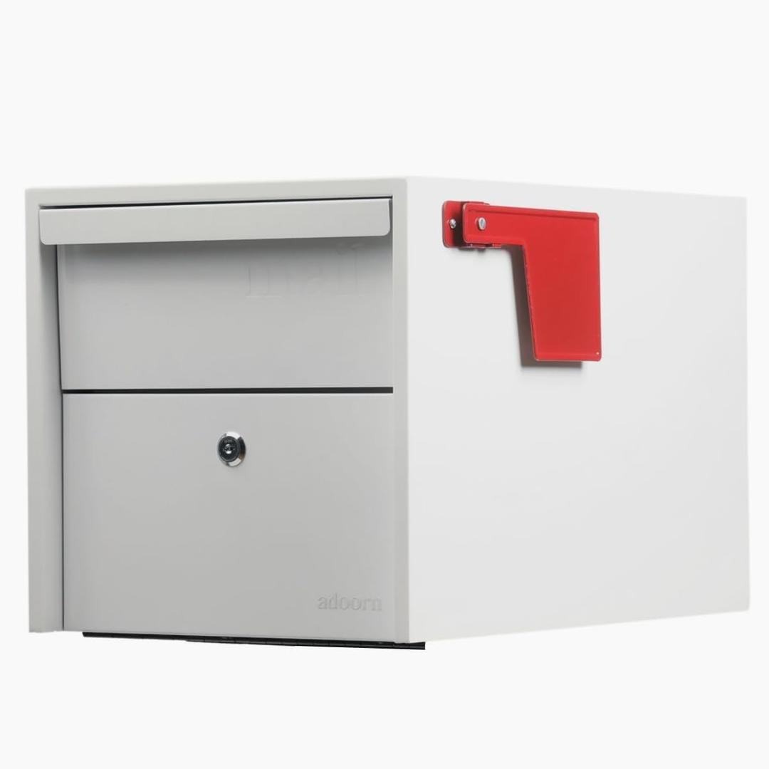 Post Mount Mailbox | White, Small 12 x 12 x 18.5 (HxWxD) Anti-Theft Locking Mailbox with 2 Keys, Modern Mailbox with Flag, Weatherproof Mailboxes for Outside