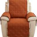 Qubjus Recliner Chair Cover Revesible Couch Cover Washable Sofa Slipcover with Pockets and Elastic Straps Furniture Protector for Dogs Pets Kids(Brown-Orange, Recliner)
