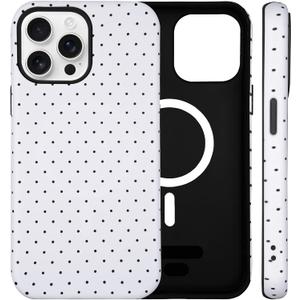 for iPhone 13/14 Case Cute Polka Dot Phone Case Compatible with MagSafe, Dual-Layer Shock Protection (Hard PC + Silicone) - Aesthetic Protective Phone Cover for Women Girls, White