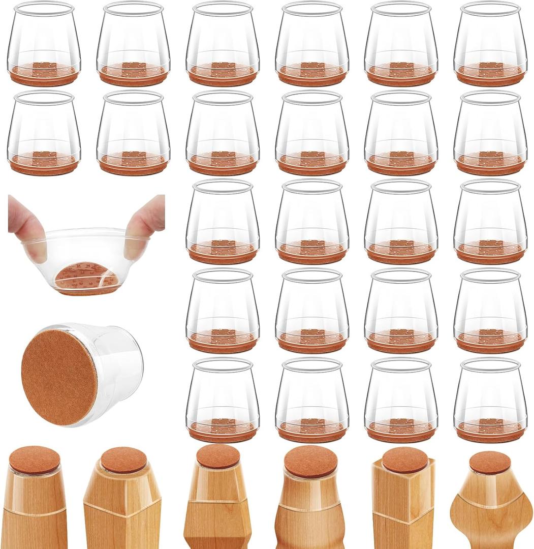 24Pcs Silicone Chair Leg Floor Protectors, Felt Furniture Pads for Hardwood Floors, Rubber Chair Leg Protector for Hardwood Floors, Chair Leg Caps Chair Leg Covers for Wooden Floors(Clear, XSmall) (Universal XSmall(Fit 0.6"-1"))