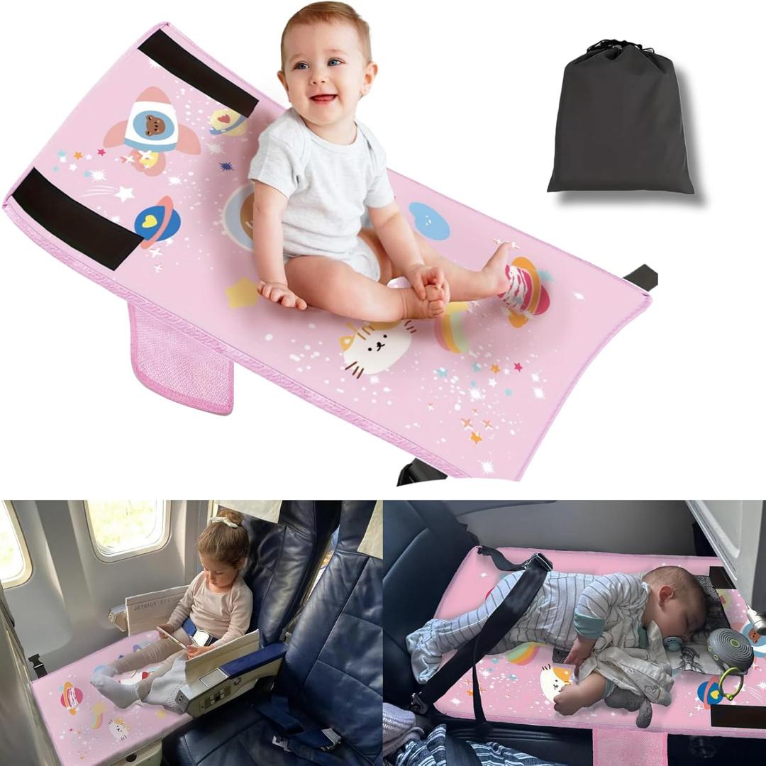 Toddler Airplane Bed - Airplane Seat Extender for Kids, Baby Travel Essentials for Flying, Baby Travel Footrest for Flying, Portable Toddler Plane Bed for 1-3 Years (Pink)