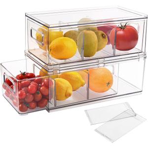 shopwithgreen Refrigerator Organizer Bins with Pull-out Drawer, Drawable Clear Fridge Drawer Organizer with Handle, Plastic Kitchen Pantry Storage Containers , 2 Pack, 3.7QT