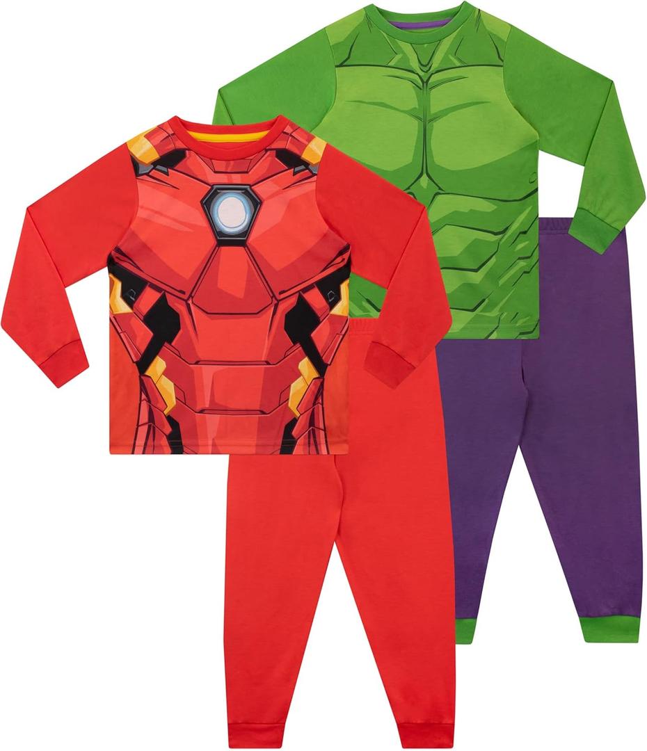 Marvel Pajamas | Hulk and Iron Man Boys' Pajama Sets | Avengers Pjs for Kids | 2 Pack Long Sleeve Pj Set (4, Multicolored)
