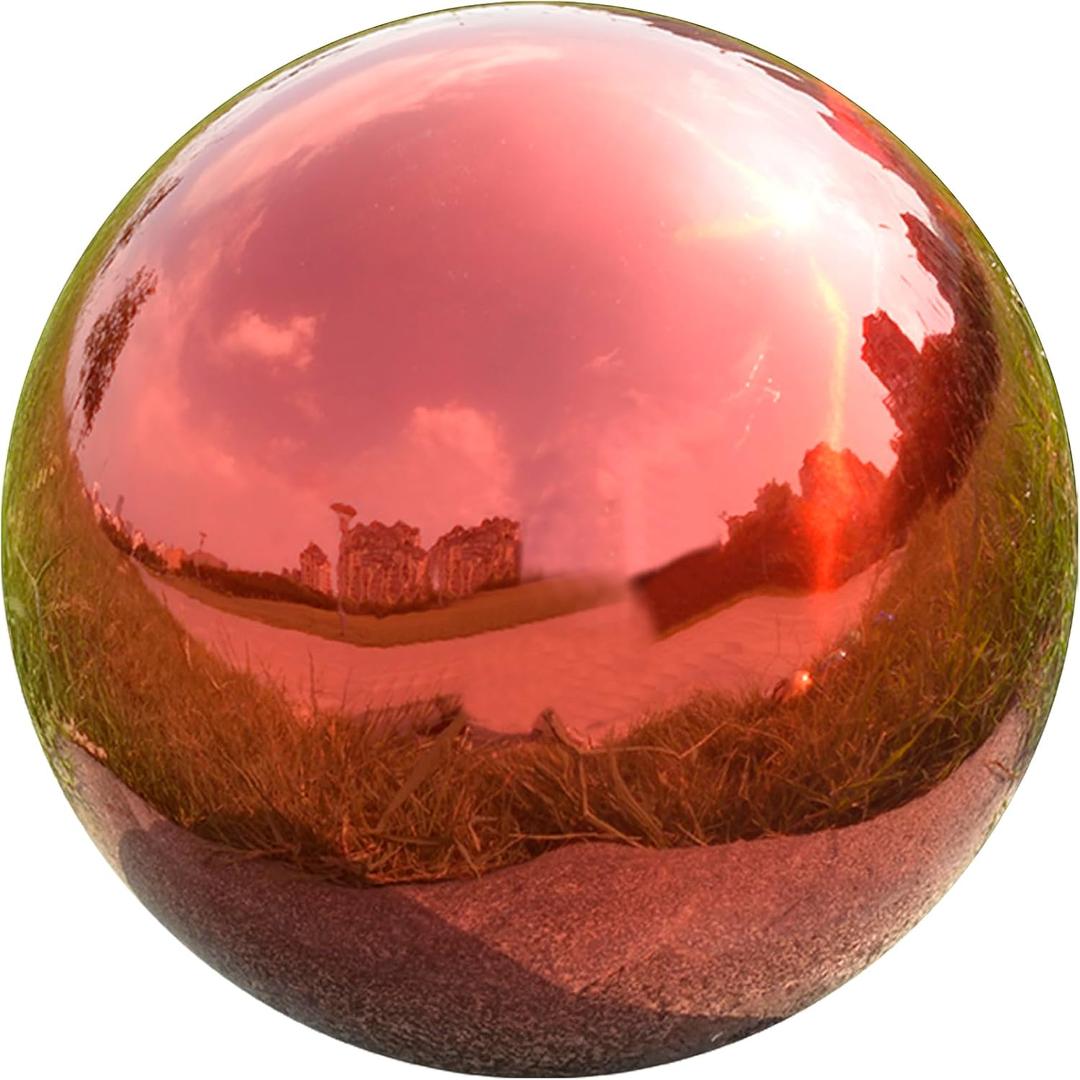 Nerien 8 Inch Gazing Ball, Stainless Steel Garden Mirror Globe, Polished Ornament Sphere, Hollow Floating Reflective Hemisphere, Home Outdoor Pond Housewarming Swimming Pool Decoration Gift, Red
