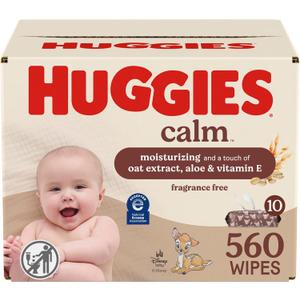 Huggies Calm Baby Wipes, Unscented, Hypoallergenic, 10 Push Button Packs (560 Wipes Total)