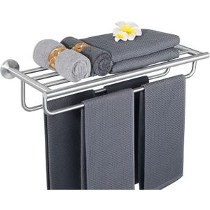 Alise 24 inch Towel Shelf with Double Towel Bars,Towel Rack for Bathroom,SUS 304 Stainless Steel Wall Mount Towel Holder Storage,Brushed Nickel,GYT7060-LS