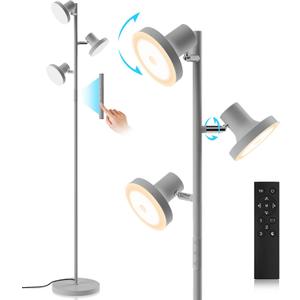 36W LED Tree Floor Lamp, Modern Dimmable Standing Lamp with Remote & Touch Control, 4 Color Temperatures, 3 Rotatable LED Light Floor Lamps for Living Room, Bedroom, Office (Silver Gray)