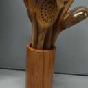 KLYRO Wooden Spoons for Cooking, Nonstick Kitchen Utensils Set with 4 Piece Measuring Spoons, Comfort Grip Wooden Spatula Set, 9 Piece Teak Wooden Cooking Utensils with Holder and Spoon Rest