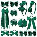 DEEKA Dark Green School Hair Accessories Set 13 Pcs Uniform Hair Bow Headband Clips Hair Ties Curly Korker Bows for Little Toddler School Girls (Dark Green)