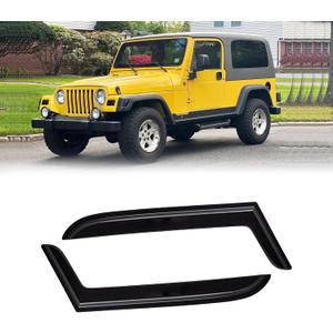 Window Visor for 1997-2006 Jeep Wrangler (TJ) 2-Door, Out-Channel Rain Guards Shields Vent Deflector Shade Wind Dark Smoke, Tape-On Outside-Mount, 2PCS