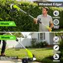Electric Weed Wacker Cordless, 3-in-1 Wheeled Grass Trimmer with Height Adjustment, 2.0Ah Battery and 3 Types Blades for Yard, Lawn, Patio, Garden, Walkway, Fence & Branch Trimming, Green