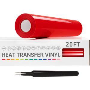 VinylRus Heat Transfer Vinyl-12 x 20ft Red Iron on Vinyl Roll for Shirts, HTV Vinyl for Silhouette Cameo, Easy to Cut & Weed
