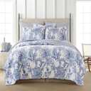Levtex Home - Bennett Quilt Set - King/Cal King Quilt with Two King Pillow Shams - Floral Paisley - Blue and White - 106x92in and Pillow Sham Size 36x20in - Reversible - Cotton