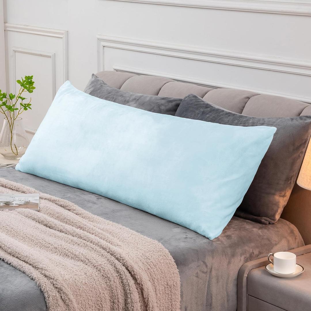 BEDELITE Body Pillow Cover with Zipper Closure, Super Soft and Cozy Fuzzy Fleece Pillowcase 20 x 54 Inches, Luxury Fluffy Plush Long Body Pillow Pillowcase for All Seasons(Blue)