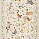 Unirea 9x12 Beige Cat Area Rug for Living Room, Bedroom, Large Soft Washable Kids Rug, Non Silp Animal Rugs for Home Office, Playroom, Thin Low Pile Stain Resistant Carpet for Dining Room