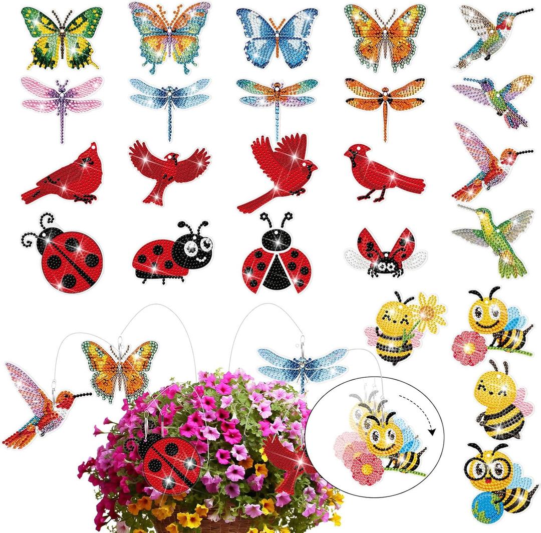 Reallnaive 24 Pcs Butterfly Diamond Art Swaying in The Wind 5D DIY Adult Diamond Art Kits High Flexibility Plant Stakes Decorative Garden Stakes Craft for Indoor Outdoor Yard Decor(Rich Styles)