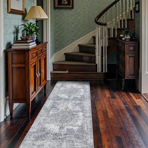 jinchan Runner Rug 2x6 Washable Hallway Rug Vintage Distressed Runner Gray Indoor Thin Traditional Floral Mat Lightweight Non Slip Carpet for Kitchen Bathroom Laundry Room Bedroom Living Room Grey